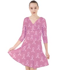 Pink Ribbon - Breast Cancer Awareness Month Quarter Sleeve Front Wrap Dress by Valentinaart