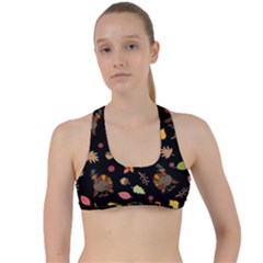 Thanksgiving Turkey Pattern Criss Cross Racerback Sports Bra by Valentinaart