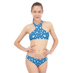 Christmas Pattern High Neck Bikini Set by Valentinaart