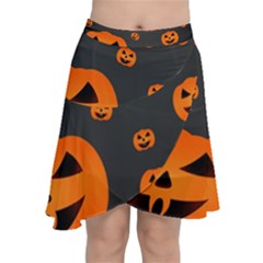Halloween Pumpkin Autumn Fall Chiffon Wrap Front Skirt by Sapixe
