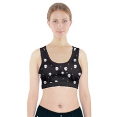 Pattern Skull Stars Halloween Gothic On Black Background Sports Bra With Pocket by genx