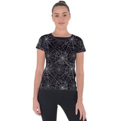 Pattern Spiderweb Halloween Gothic On Black Background Short Sleeve Sports Top  by genx