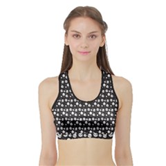 Pattern Skull Bones Halloween Gothic On Black Background Sports Bra With Border by genx