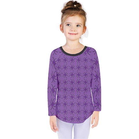 Pattern Spiders Purple And Black Halloween Gothic Modern Kids  Long Sleeve Tee by genx