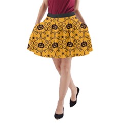 Pattern Pumpkin Spider Vintage Halloween Gothic Orange And Black A-line Pocket Skirt by genx