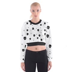Pattern Skull Stars Handrawn Naive Halloween Gothic Black And White Cropped Sweatshirt by genx