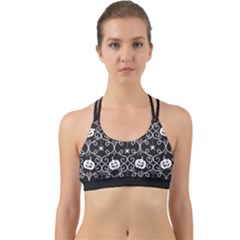 Pattern Pumpkin Spider Vintage Gothic Halloween Black And White Back Web Sports Bra by genx