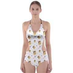 Doge Much Thug Wow Pattern Funny Kekistan Meme Dog White Cut-out One Piece Swimsuit by snek