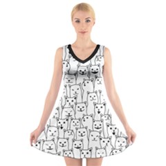 Funny Cat Pattern Organic Style Minimalist On White Background V-neck Sleeveless Dress by genx