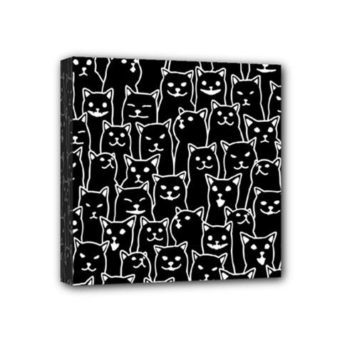 Funny Cat Pattern Organic Style Minimalist On Black Background Mini Canvas 4  X 4  (stretched) by genx