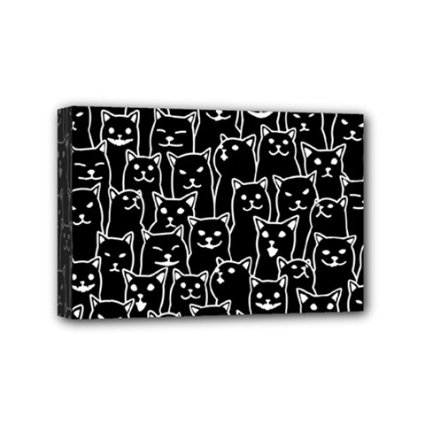 Funny Cat Pattern Organic Style Minimalist On Black Background Mini Canvas 6  X 4  (stretched) by genx