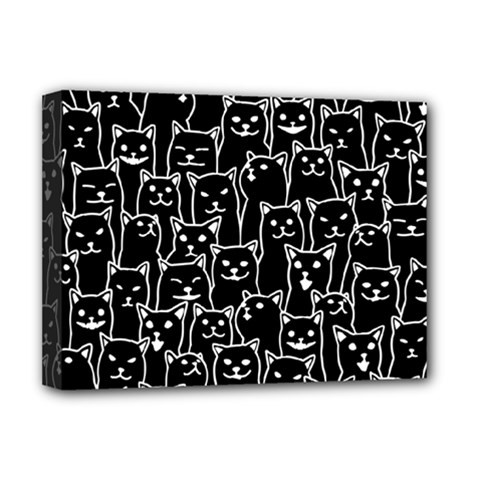 Funny Cat Pattern Organic Style Minimalist On Black Background Deluxe Canvas 16  X 12  (stretched)  by genx