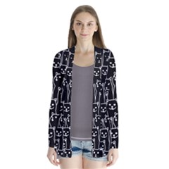 Funny Cat Pattern Organic Style Minimalist On Black Background Drape Collar Cardigan by genx