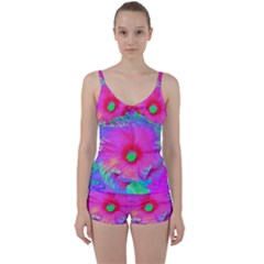 Psychedelic Pink And Red Hibiscus Flower Tie Front Two Piece Tankini by myrubiogarden