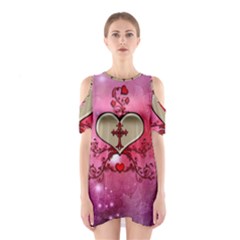 Wonderful Hearts With Floral Elements Shoulder Cutout One Piece Dress by FantasyWorld7