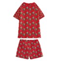Trump Wrait Pattern Make Christmas Great Again MAGA Funny Red Gift with Snowflakes and Trump Face smiling Kids  Swim Tee and Shorts Set View2