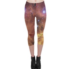 Cosmic Astronomy Sky With Stars Orange Brown And Yellow Capri Leggings  by genx