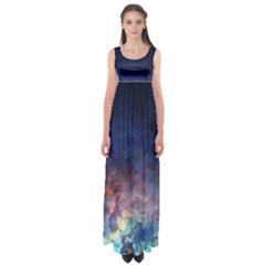 Lagoon Nebula Interstellar Cloud Pastel Pink, Turquoise And Yellow Stars Empire Waist Maxi Dress by genx