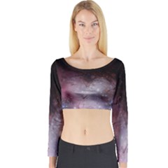 Eagle Nebula Wine Pink And Purple Pastel Stars Astronomy Long Sleeve Crop Top by genx