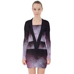 Eagle Nebula Wine Pink And Purple Pastel Stars Astronomy V-neck Bodycon Long Sleeve Dress by genx