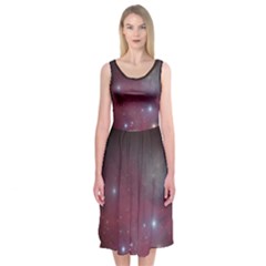 Christmas Tree Cluster Red Stars Nebula Constellation Astronomy Midi Sleeveless Dress by genx