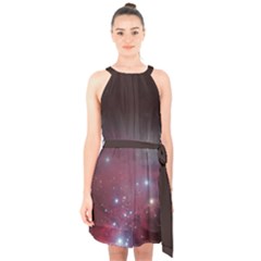 Christmas Tree Cluster Red Stars Nebula Constellation Astronomy Halter Collar Waist Tie Chiffon Dress by genx