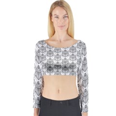 Scarab Pattern Egyptian Mythology Black And White Long Sleeve Crop Top by genx