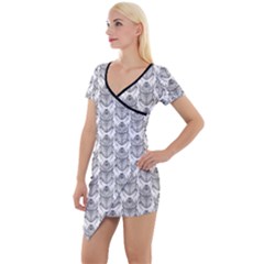 Scarab Pattern Egyptian Mythology Black And White Short Sleeve Asymmetric Mini Dress by genx