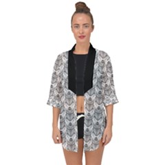 Scarab Pattern Egyptian Mythology Black And White Open Front Chiffon Kimono by genx