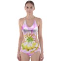 Pretty Pink, White And Yellow Cactus Dahlia Macro Cut-Out One Piece Swimsuit View1