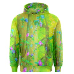 Hot Pink Abstract Rose Of Sharon On Bright Yellow Men s Pullover Hoodie by myrubiogarden