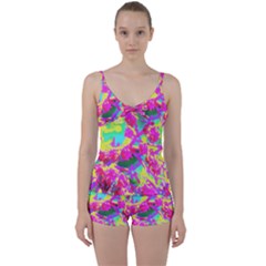 Psychedelic Succulent Sedum Turquoise And Yellow Tie Front Two Piece Tankini by myrubiogarden