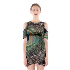 Peacock Tail Feathers Shoulder Cutout One Piece Dress by Wegoenart