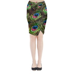 Peacock Feathers Feather Color Midi Wrap Pencil Skirt by Wegoenart