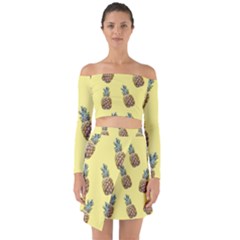 Pineapples Fruit Pattern Texture Off Shoulder Top With Skirt Set by Simbadda