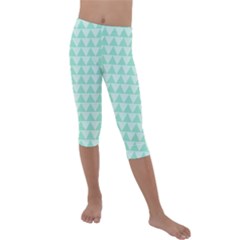 Mint Triangle Shape Pattern Kids  Lightweight Velour Capri Leggings  by picsaspassion