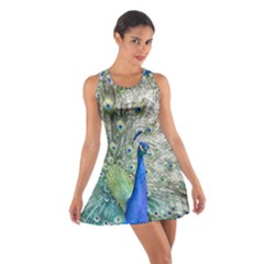 Peacock Bird Colorful Plumage Cotton Racerback Dress by Wegoenart