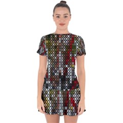 Christmas Cross Stitch Background Drop Hem Mini Chiffon Dress by Wegoenart