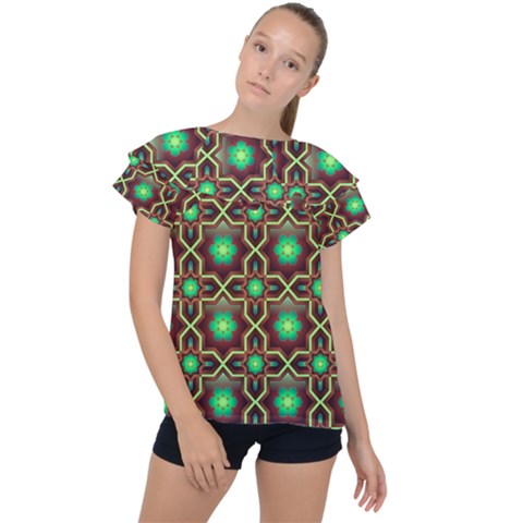 Pattern Background Bright Brown Ruffle Collar Chiffon Blouse by Wegoenart