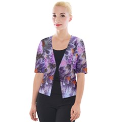 Flower Digital Art Artwork Abstract Cropped Button Cardigan by Wegoenart