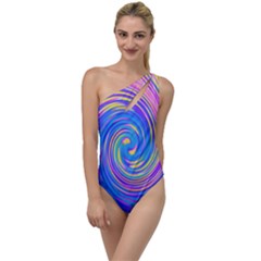 Cool Abstract Pink Blue And Yellow Twirl Liquid Art To One Side Swimsuit by myrubiogarden