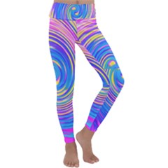 Cool Abstract Pink Blue And Yellow Twirl Liquid Art Kids  Lightweight Velour Classic Yoga Leggings by myrubiogarden