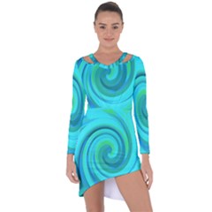 Groovy Cool Abstract Aqua Liquid Art Swirl Painting Asymmetric Cut-out Shift Dress by myrubiogarden