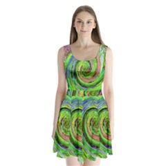 Groovy Abstract Green And Crimson Liquid Swirl Split Back Mini Dress  by myrubiogarden