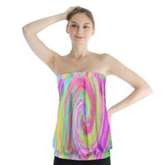 Groovy Abstract Pink And Blue Liquid Swirl Painting Strapless Top by myrubiogarden
