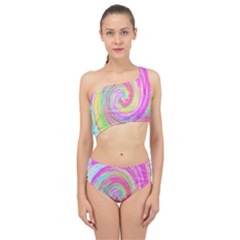 Groovy Abstract Pink And Blue Liquid Swirl Painting Spliced Up Two Piece Swimsuit by myrubiogarden