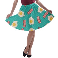 Bacon And Egg Pop Art Pattern A-line Skater Skirt by Valentinaart