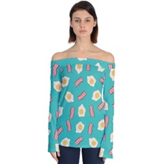 Bacon And Egg Pop Art Pattern Off Shoulder Long Sleeve Top by Valentinaart