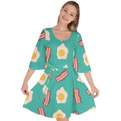 Bacon And Egg Pop Art Pattern Velour Kimono Dress by Valentinaart