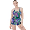 Groovy Abstract Aqua And Navy Lava Liquid Swirl Boyleg Tankini Set  View1